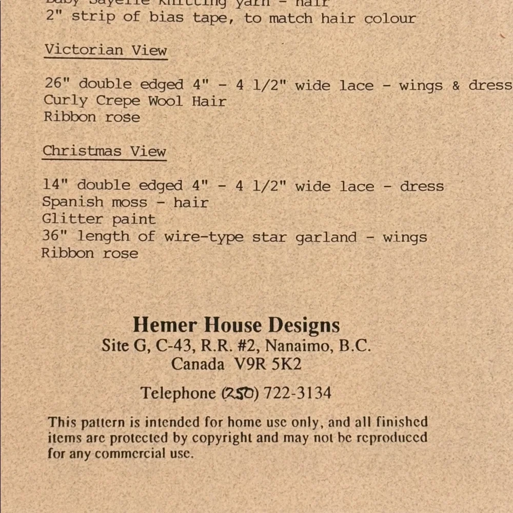 NEW Hemer House Designs Craft Pattern Sparkle Angel Christmas Victorian Country